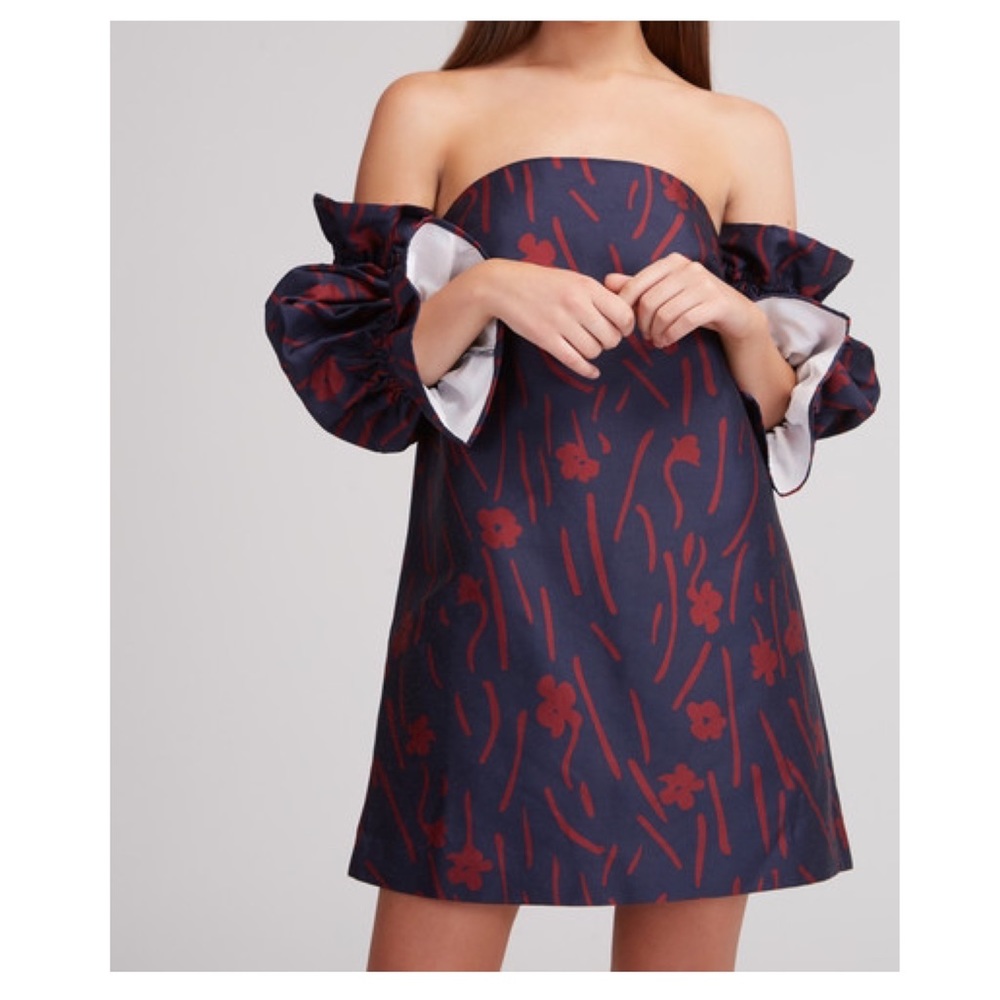 NWT C/MEO Collective Indulgent LS Mini Dress Navy Floral Women’s Sz S